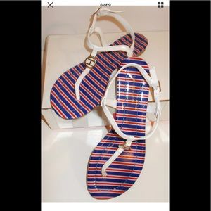 NEW Tommy Hilfiger White T Strap Sandals Leather